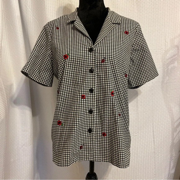 Alfred Dunner Black & white gingham button-down blouse size petite 12 - Picture 1 of 6